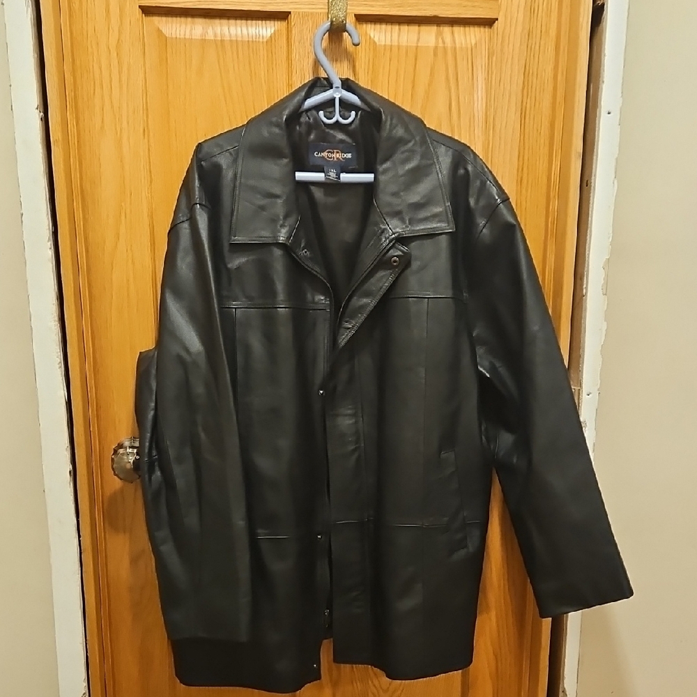 Classic Black Leather Pea Coat for Men